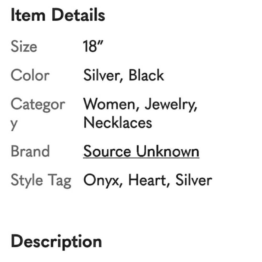 Onyx Heart Pendant Silver 18" Chain 🖤 NEW - Picture 3 of 9